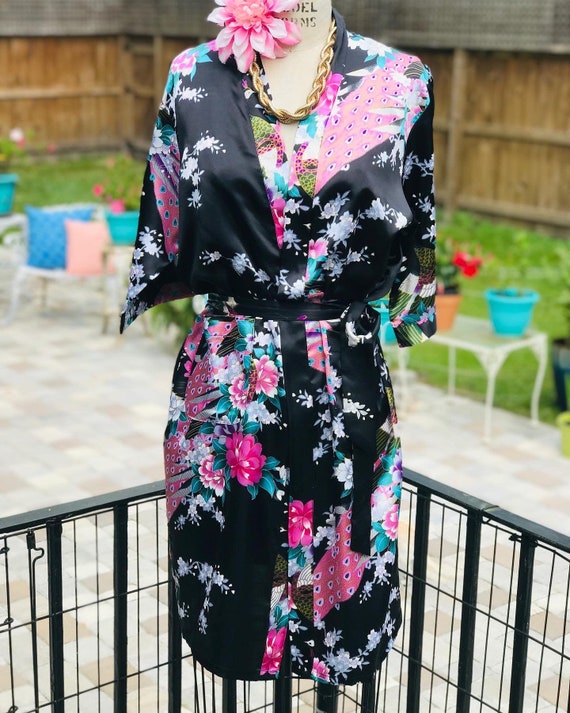 FREE US SHIPPING/satin kimono/black satin kimono/s