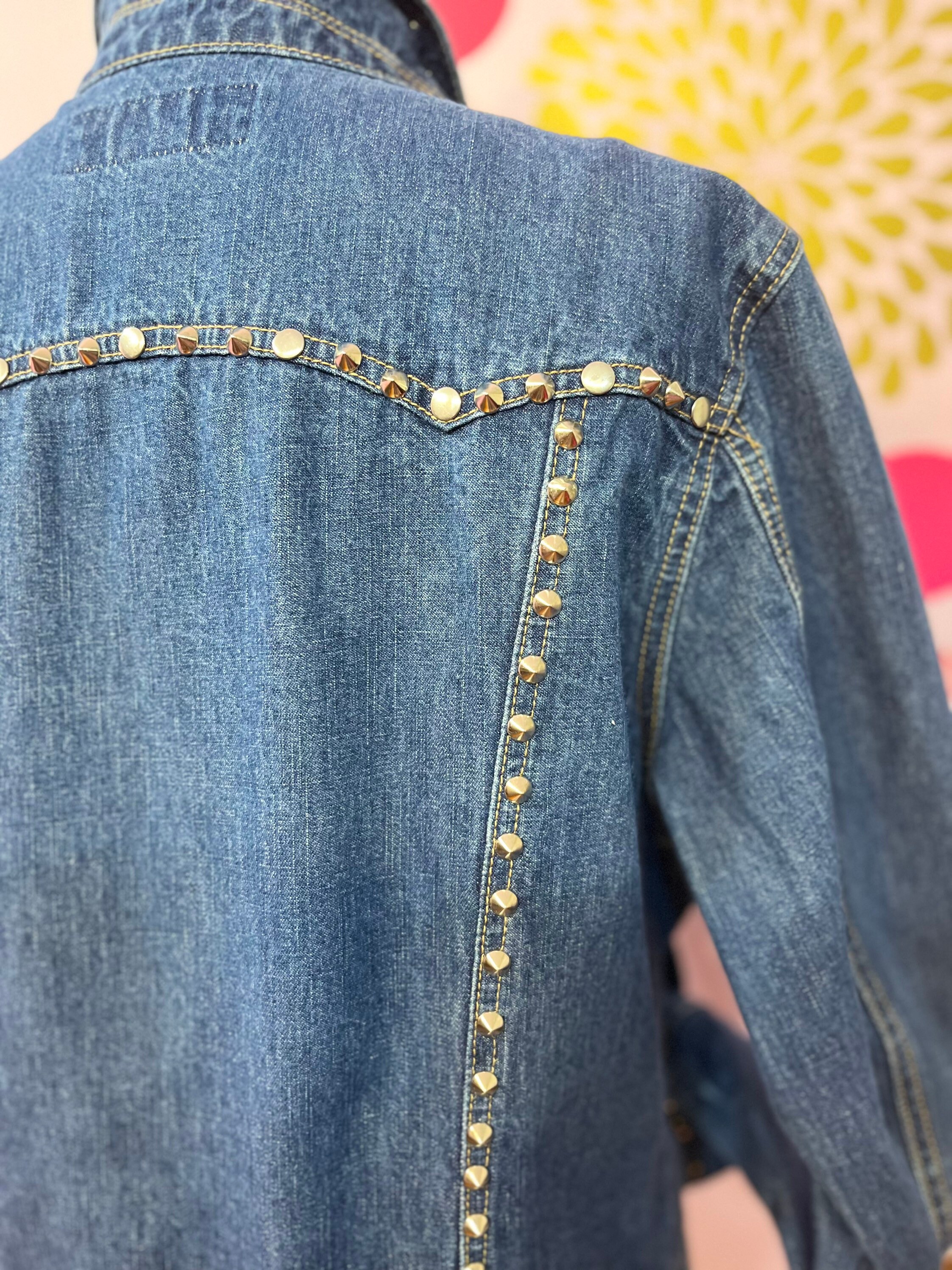 Men's Studded Denim Jacket Loose Black Cotton Denim Jacket