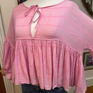 Free People Boho Blouse: Pink Cotton Peasant Top image 3