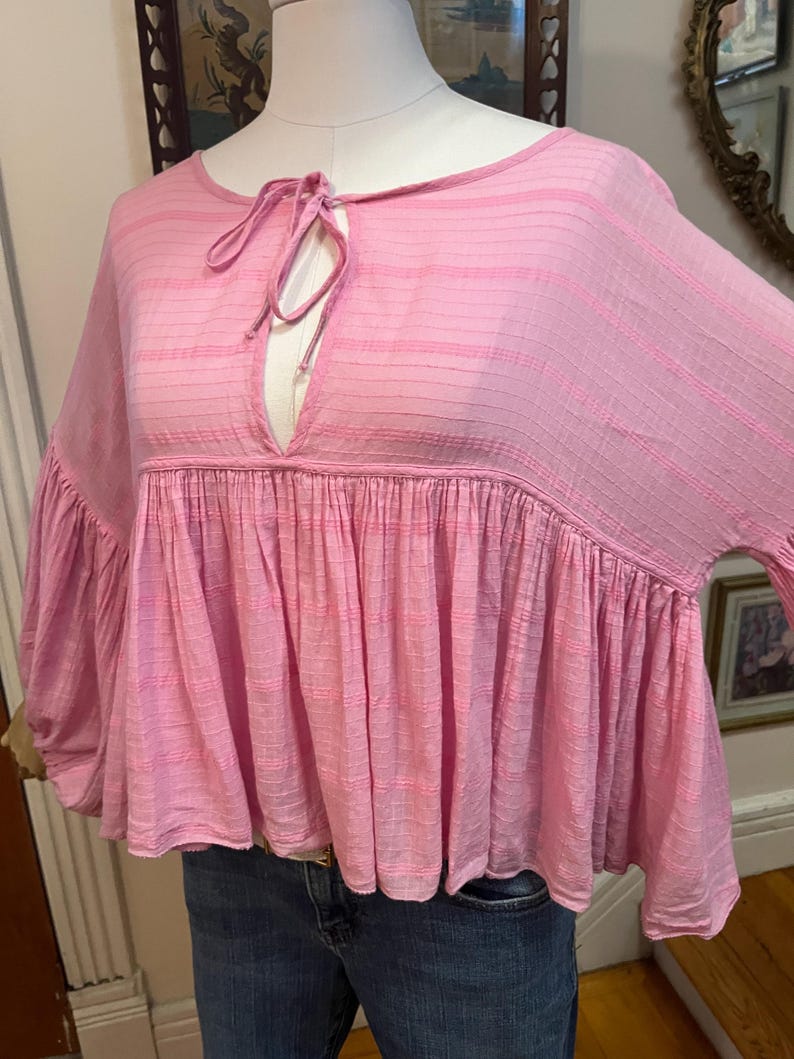 Free People Boho Blouse: Pink Cotton Peasant Top image 3