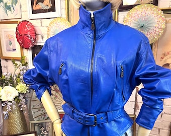 90s Blue Leather Moto Jacket