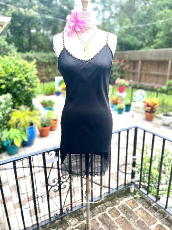 VINTAGE STUDDED SLIP/bias cut sheer black slip dre