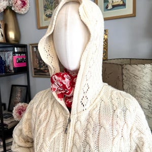 Vintage Hooded Aran Cable Knit Cardigan: Irish Sweater with Pockets image 16