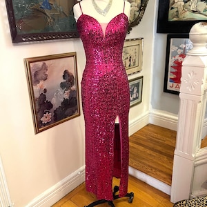 90s sequin maxi dress, Jessica Rabbit maxi dress, hot pink sequin dress, sexy sequin dress, 90s club dress, fab208nyc, sequin slip dress