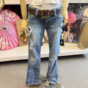 Y2K Low Rise Distressed Bootcut Jeans: Silver Brand Size S Stretch Denim