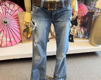 Y2K Low Rise Distressed Bootcut Jeans: Silver Brand Size S Stretch Denim