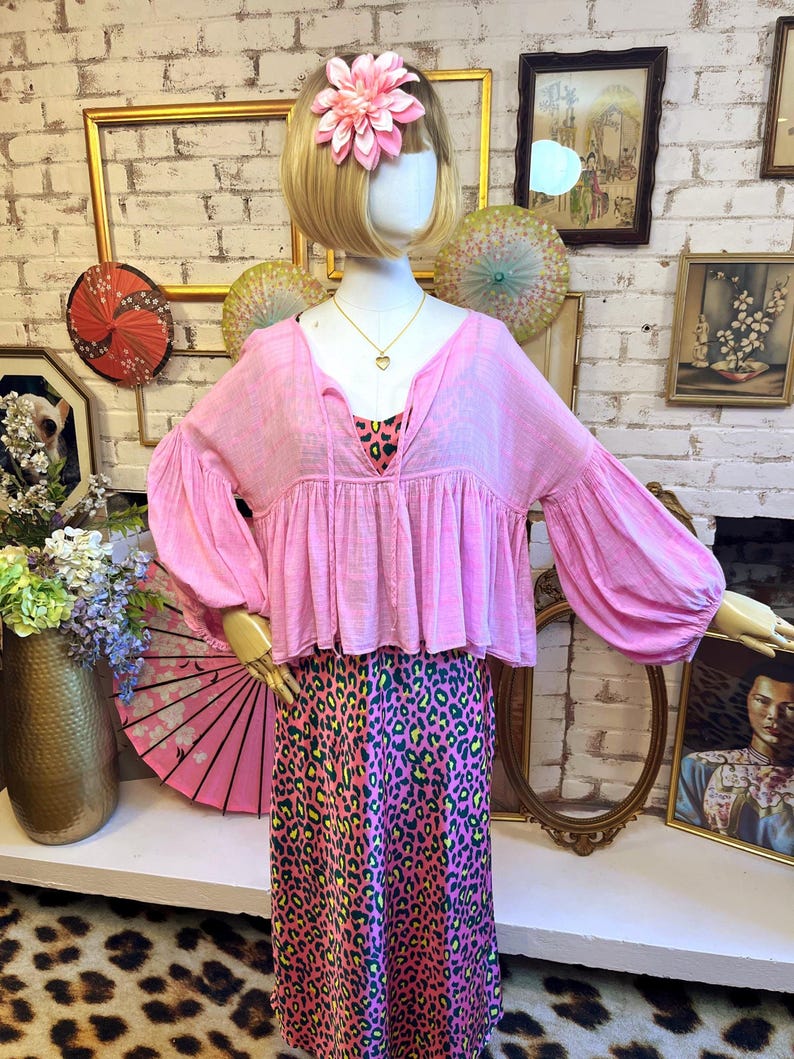Free People Boho Blouse: Pink Cotton Peasant Top image 1