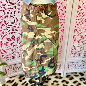 Upcycled Camouflage Cargo Skirt: Asymmetrical A-Line, Adjustable Waist