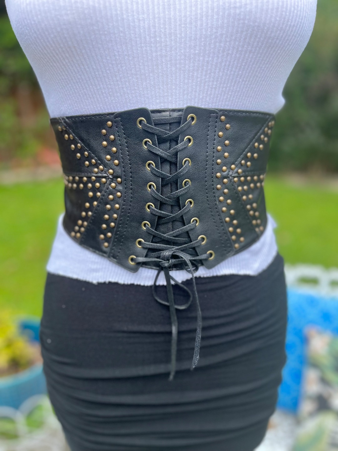 STUDDED WAIST CINCH Belt/lace up Front Waist Belt/studded Etsy