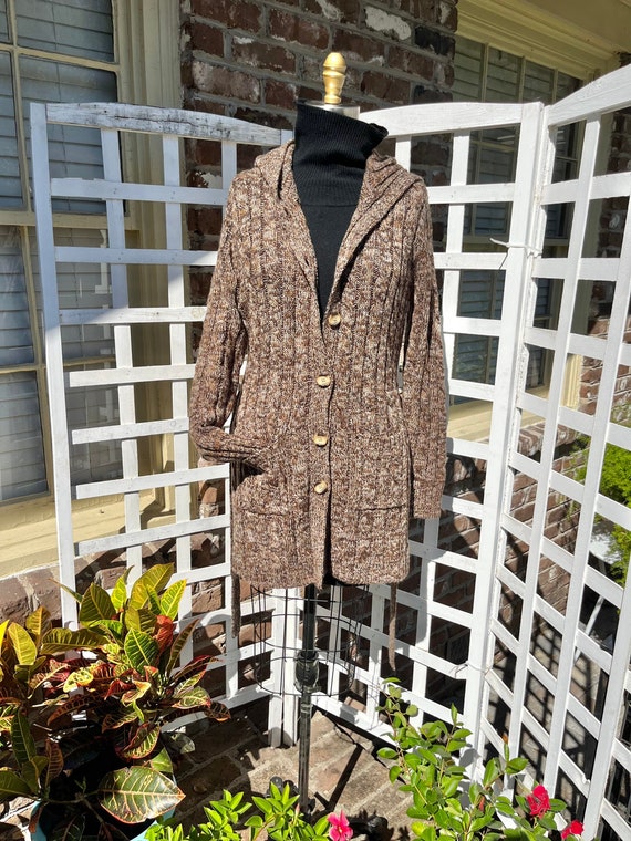 VINTAGE HOODED SWEATER/brown cream heathered swea… - image 2