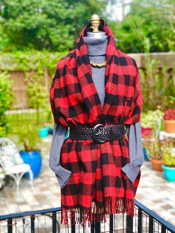 WOOL PLAID SHAWL/wool shawl/vintage shawl/plaid w… - image 9