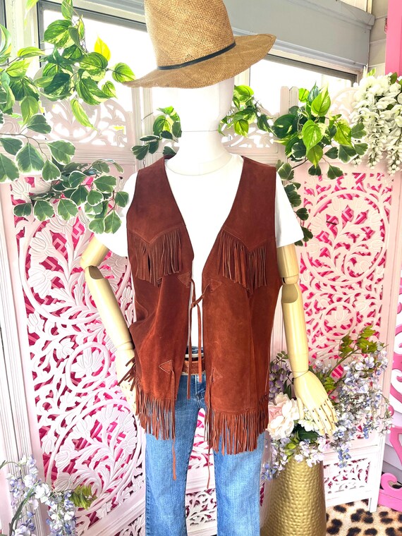 Vintage Rust Suede Fringe Vest: Western Boho Style - Etsy Israel display picture 1