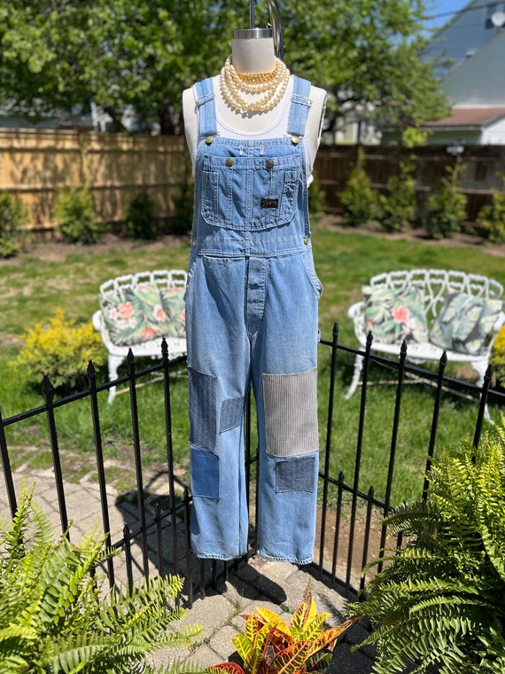 VINTAGE PATCHED OVERALLS, 34x 32', upcycled overa… - image 2