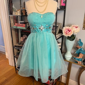 Vestido de fiesta de los 90, vestido verde azulado de los 90, vestido de fiesta sin tirantes, vestido de fiesta vintage, vestido de fiesta verde azulado, vestido de fiesta vintage, fab208nyc, vestido de diamantes de imitación