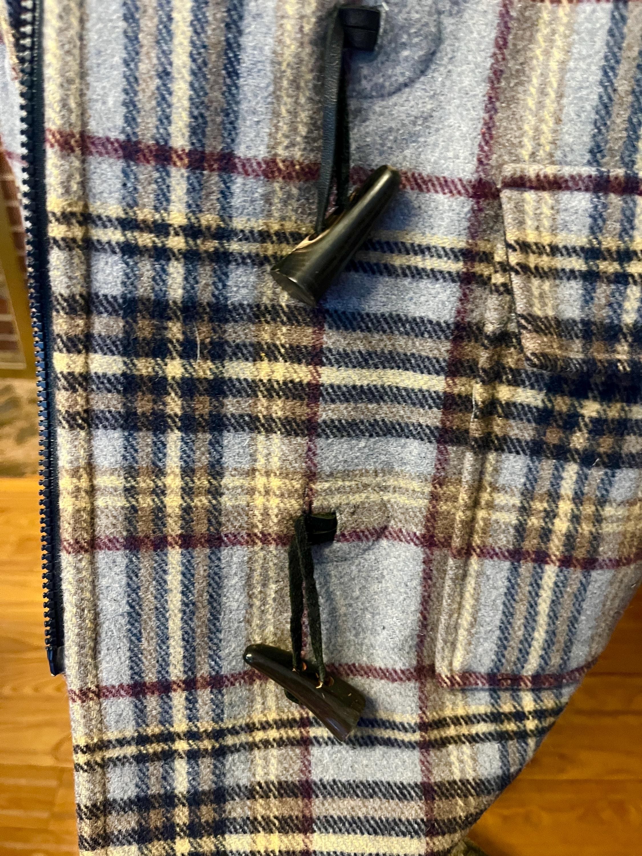 ヴィンテージ LL Bean チェック柄ダッフルコート：ブルーウールに桜柄