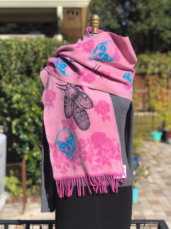 VINTAGE CASHMERE/cashmere scarf/moth print cashmer