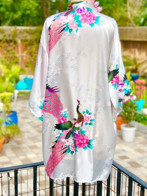 VINTAGE Robe satin Robe white Satin Kimono vintage Kimono peacock