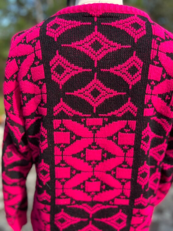 VINTAGE 80S SWEATER/acrylic sweater/pink black ge… - image 6