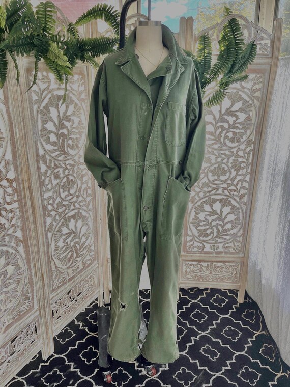 Vintage 70s Military Coveralls: Cotton Sateen, Unisex Army