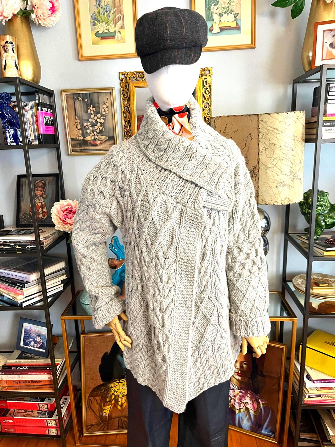 Hand Knit Cable Sweater Jacket: Grey Wool Cardigan - Etsy