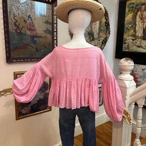 Free People Boho Blouse: Pink Cotton Peasant Top image 8
