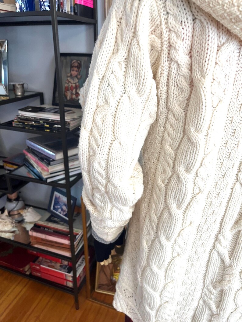Vintage Hooded Aran Cable Knit Cardigan: Irish Sweater with Pockets image 10