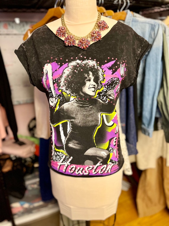 WHITNEY HOUSTON TEE, upcycled 80s tee,vintage Whit