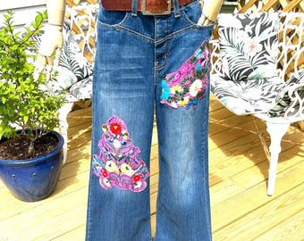 Vintage People for Peace Los Angeles Embroidered Love Jeans