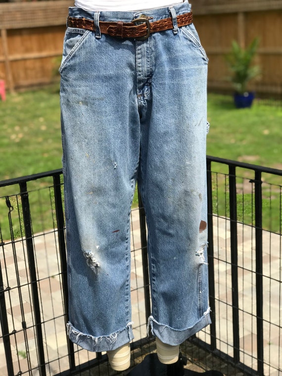 FREE US SHIPPING/vintage carpenter pants/faded den