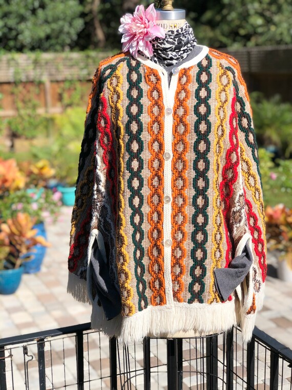 VINTAGE 70'S CAPE/vintage cape/cable design cape/7