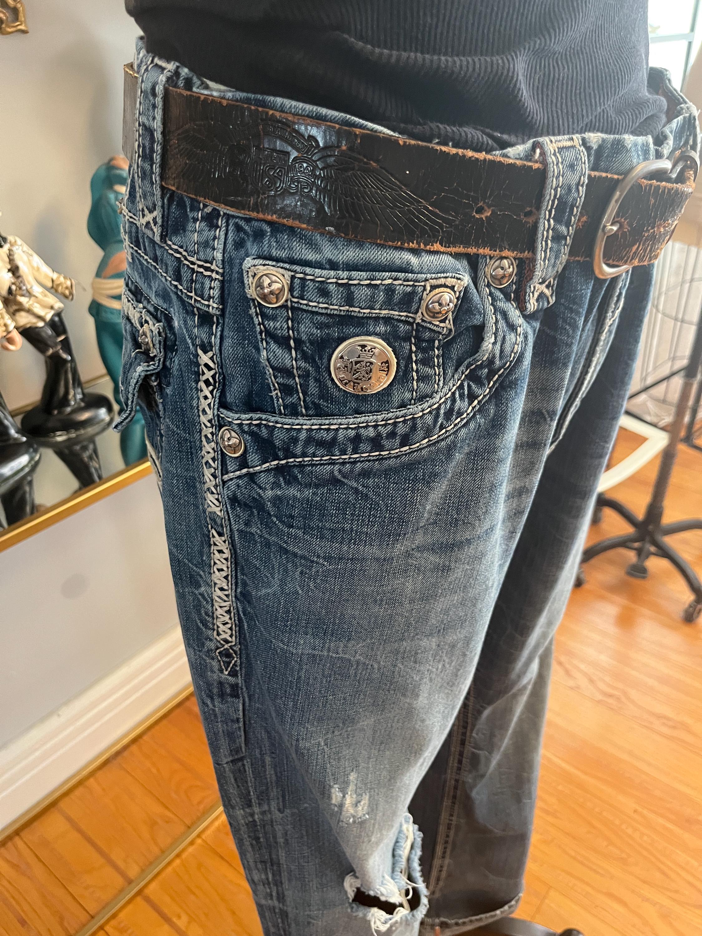 Vintage Rock Revival Jeans: Y2K Relaxed Fit, Heavy Stitch Detail