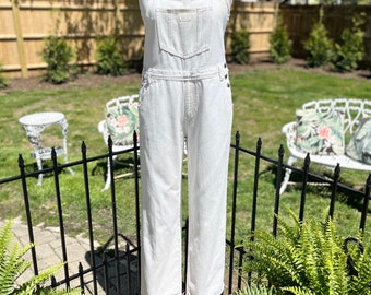 VINTAGE WHITE OVERALLS, ladies overalls, white denim overalls, white overall, vintage overall, vintage white denim, fab208nyc, denim overall