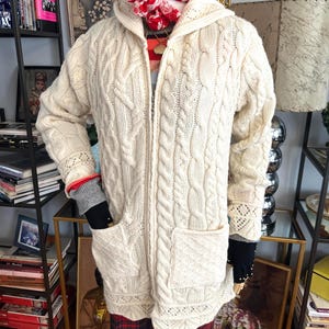 Vintage Hooded Aran Cable Knit Cardigan: Irish Sweater with Pockets image 3