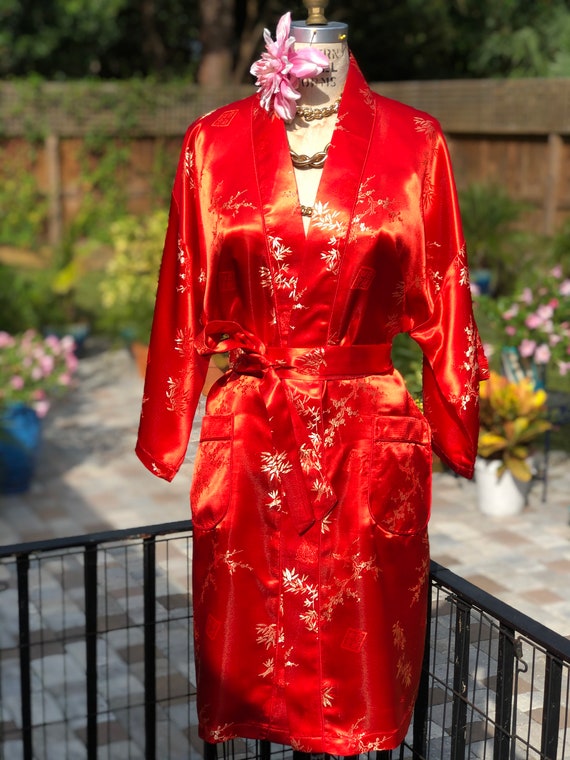 FREE US SHIPPING/satin coat/red satin robe/satin k