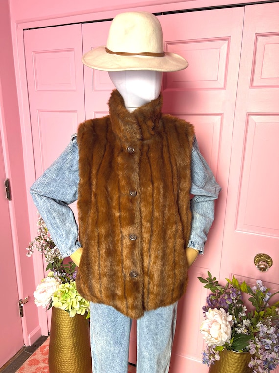 Faux Mink Fur Vest: Reversible Vintage Button Thru Gilet