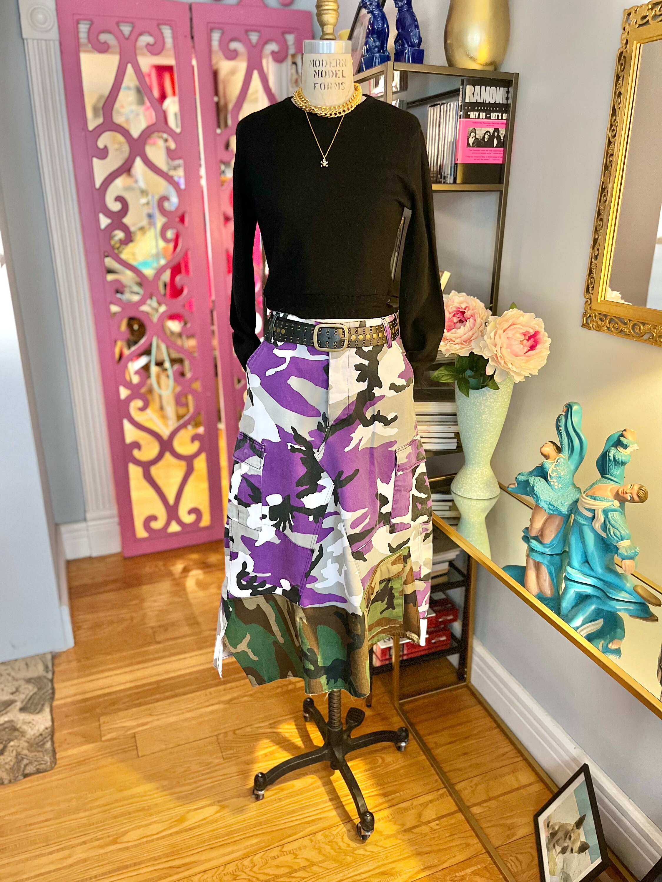 Upcycled Camouflage Skirt Purple Black Camouflage Camo Skirt Vintage Patchwork Recycled Cargo Skirt Maxi Cargo Skirt Cargo Skirt Etsy