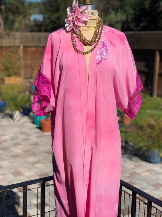 PINK VINTAGE ROBE/hand dyed robe/vintage rayon ro… - image 1