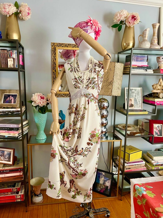 VINTAGE MAXI DRESS, floral 70s maxi dress, cherry… - image 1