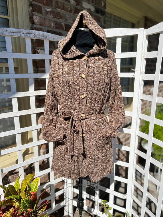 VINTAGE HOODED SWEATER/brown cream heathered swea… - image 1