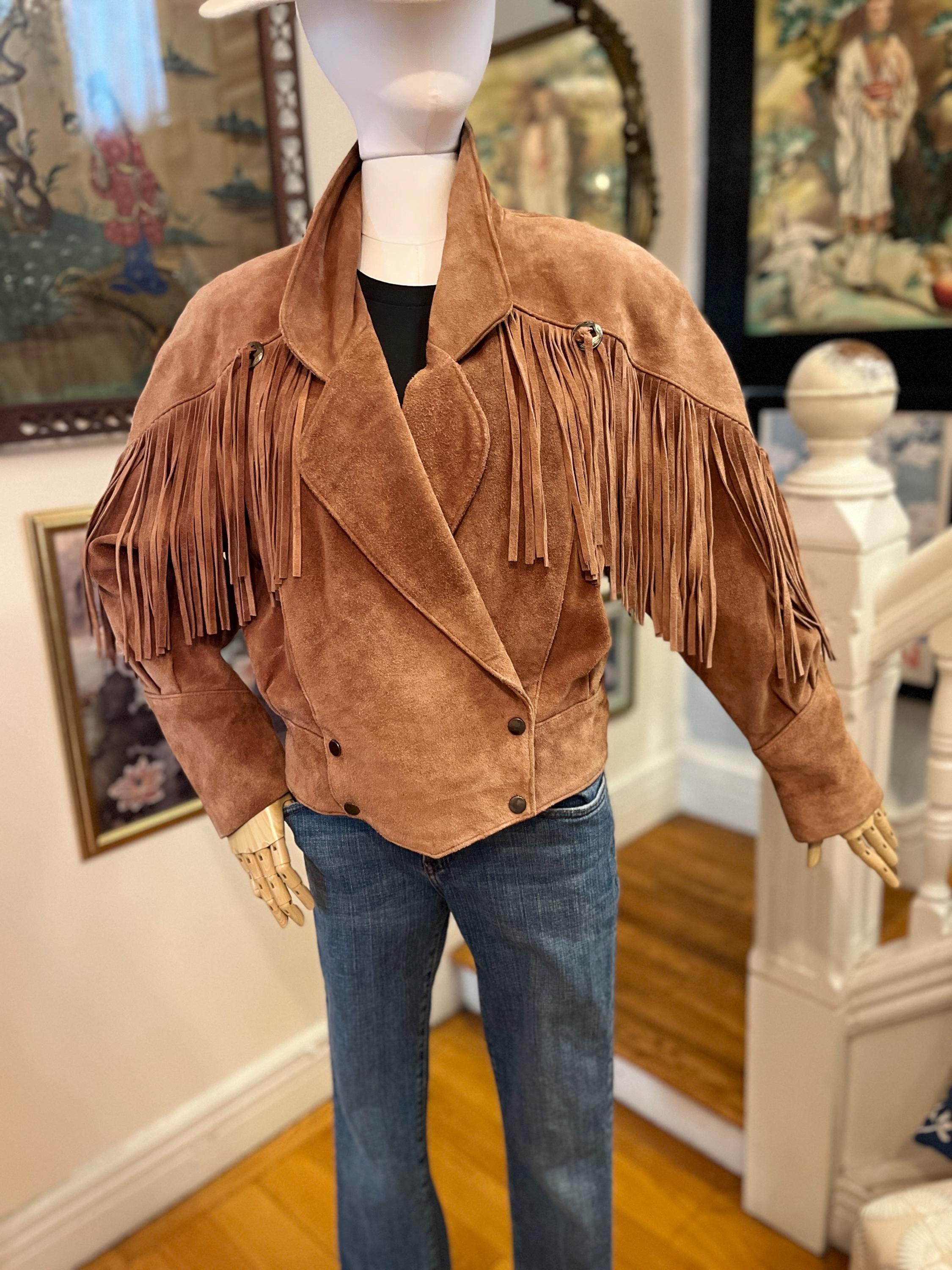 Vintage Fringe Suede Jacket, 80s Fringe Jacket, Thick Suede