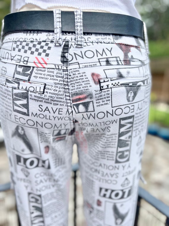 PRINTED PANT JOGGERS/stretch twill pants/white bl… - image 7