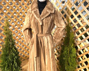 Vintage Tissavel Faux Mink Maxi Coat: 60s Ultrasuede Trim