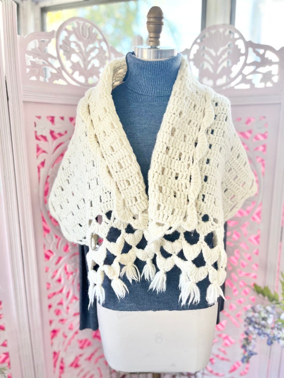 VINTAGE KNIT SHAWL/hand knit shawl/crochet shawl/… - image 7