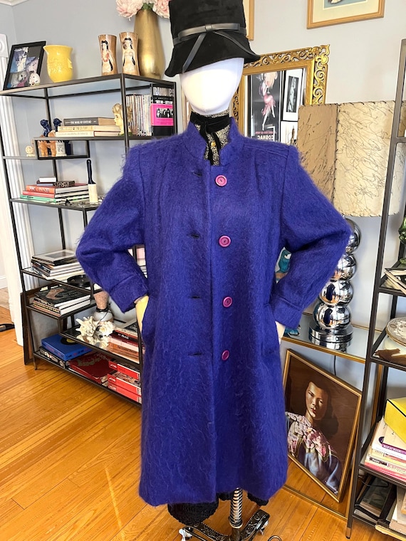 Vintage Purple Mohair Coat: 80s Long Paul Levy