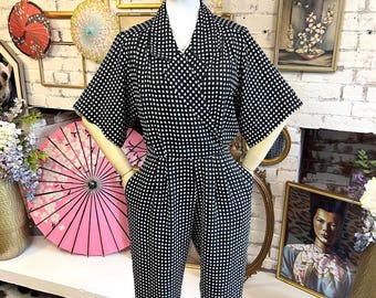 80s Polka Dot Jumpsuit: Black and White