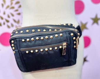 NYLON STUDDED FANNYPACK/gold stud fanny pack/black gold fanny pack/studded fanny pack/studded crossbody/unisex fanny pack/fab208nyc/fab208