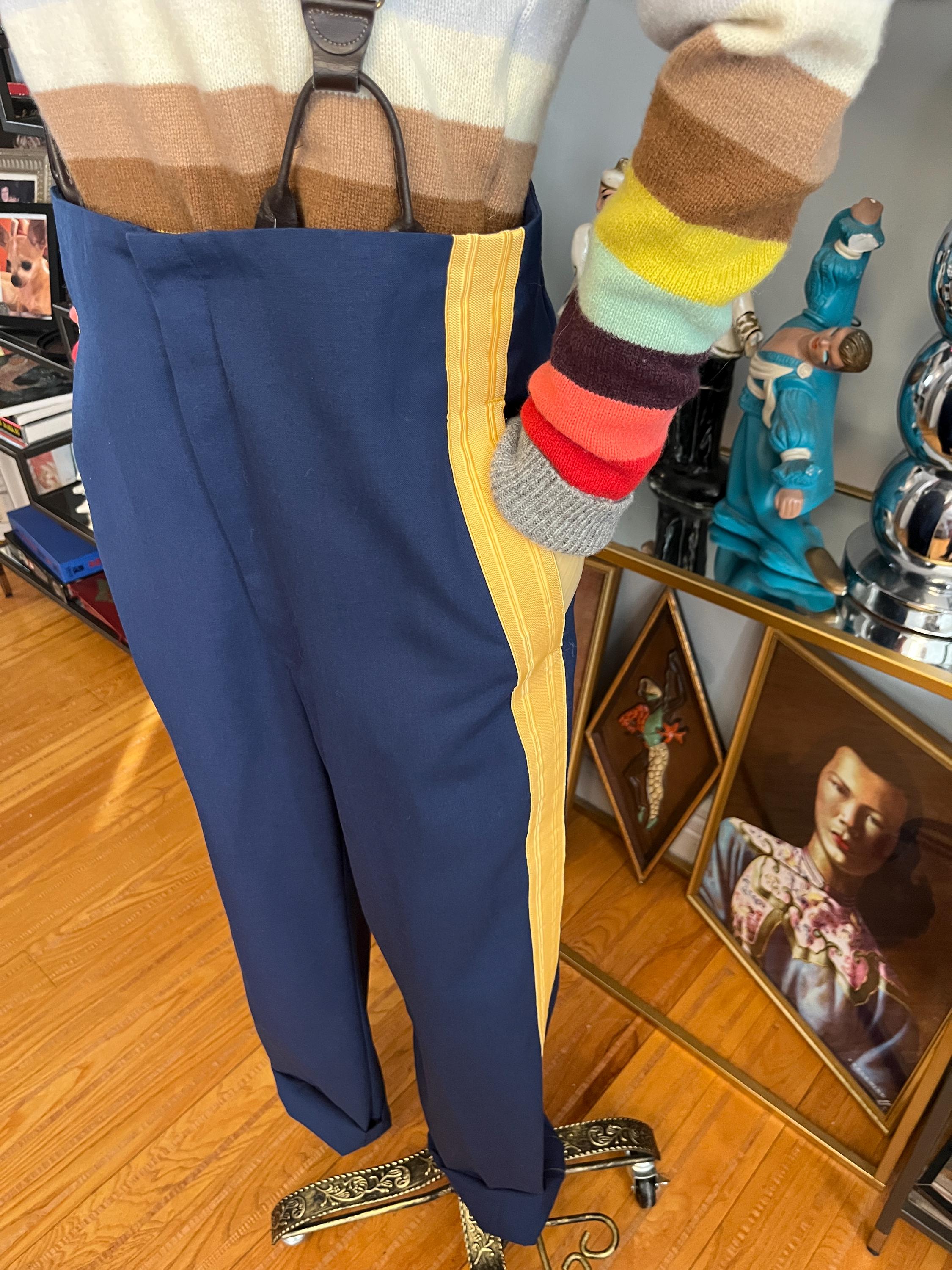 W34''vintage High Waist Suspender Pant: Blue Gold Stripe Unisex - Etsy