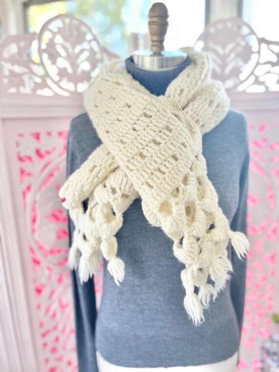 VINTAGE KNIT SHAWL/hand knit shawl/crochet shawl/… - image 9