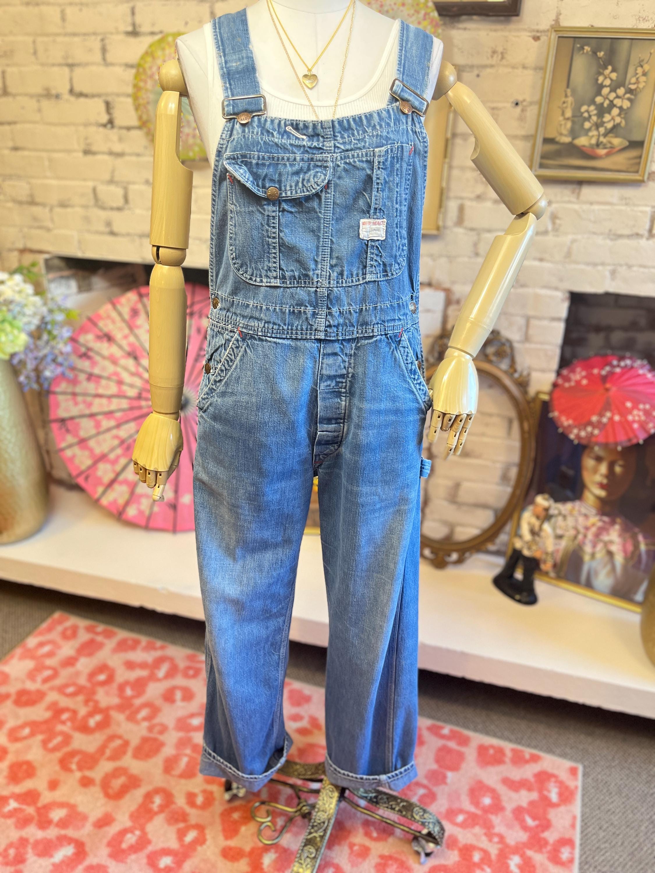 Vintage W31'' 50s Big Mac Suspender Back Overalls: Sanforized
