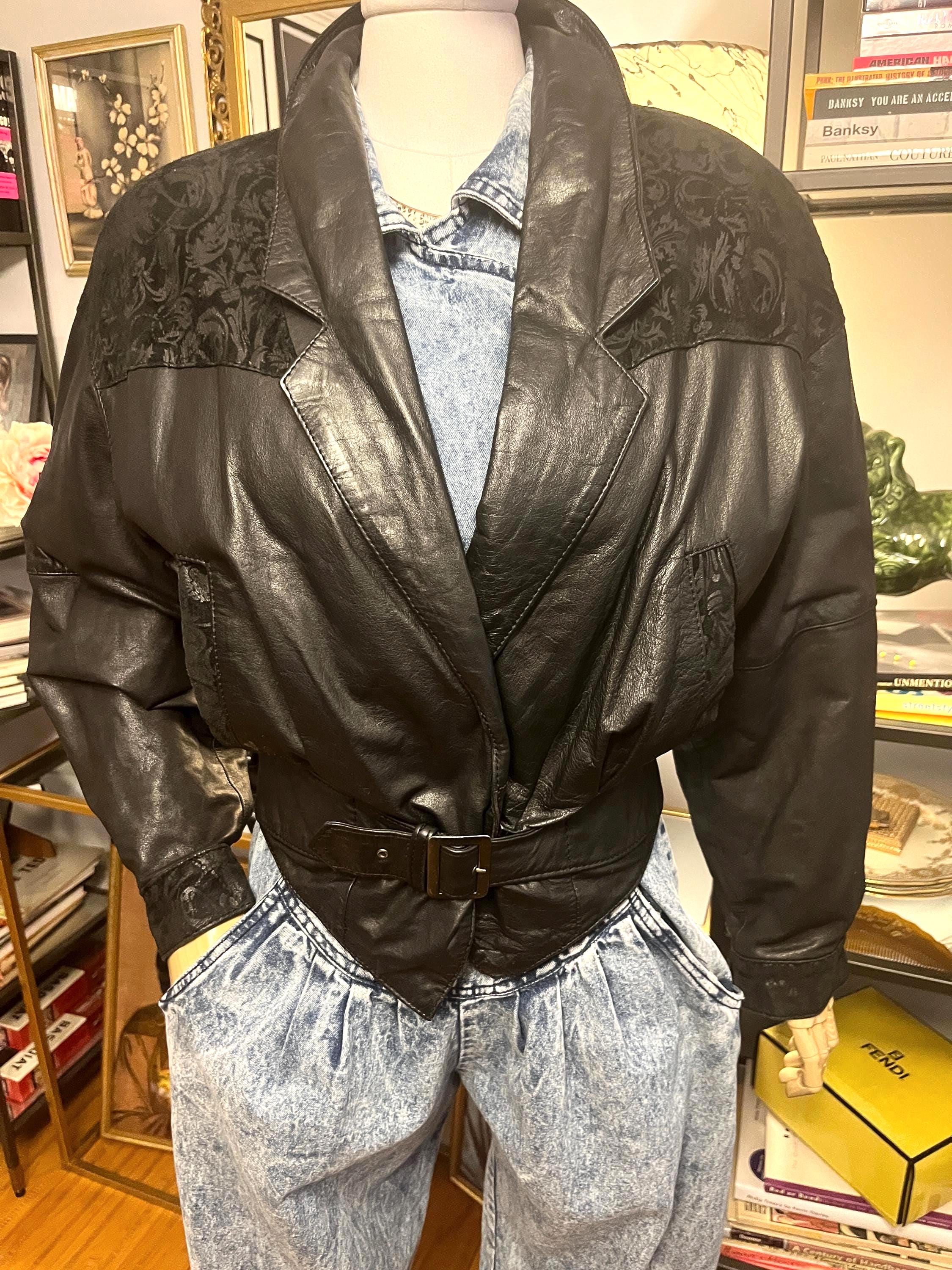 80s Black Leather and Suede Short Jacket: Padded Shoulders